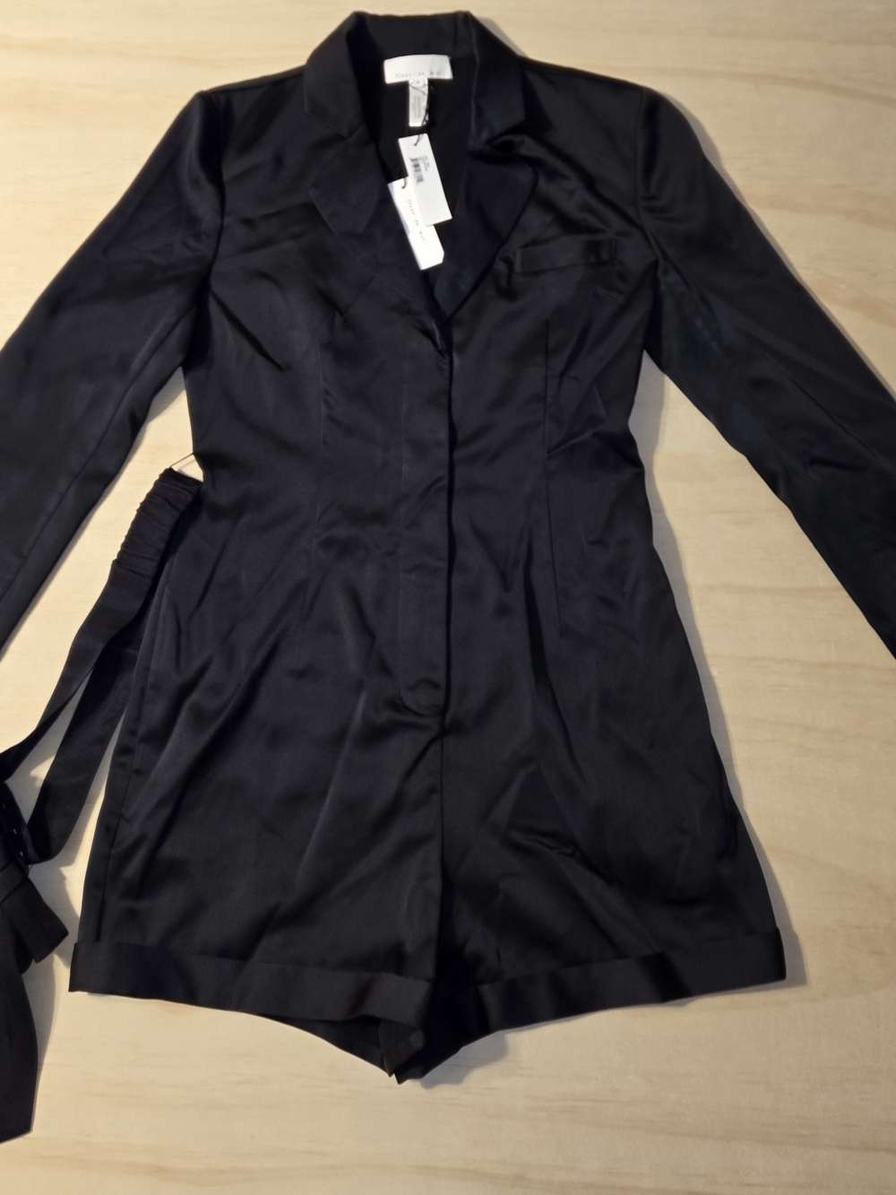 Fleur du Mal Black Satin Tuxedo Blazer Playsuit Romper - Size 6 NWT